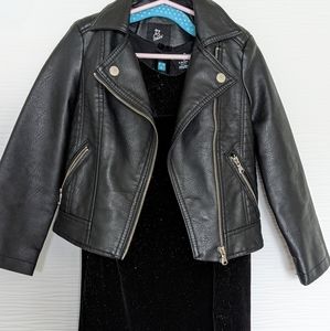 Little girls leather jacket and velvet dress